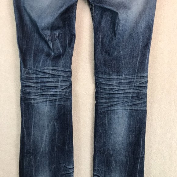 MEK Prague Boot Cut Jeans Womens 31x34 Medium Wash Denim Mid Rise Distressed - Picture 11 of 15